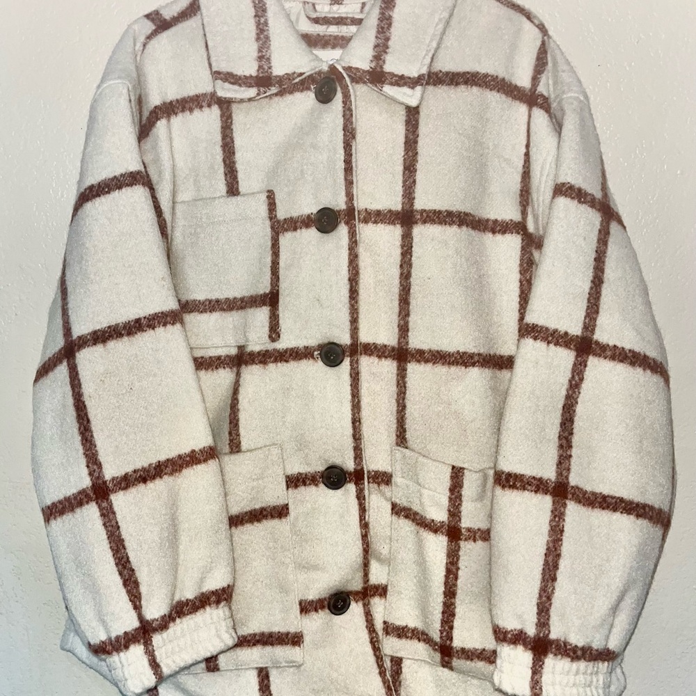 Universal Thread White and Brown Plaid Utility Jacket